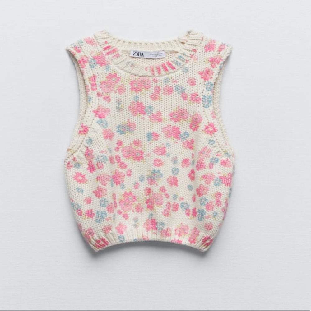 Zara Floral Jacquard Knit Top